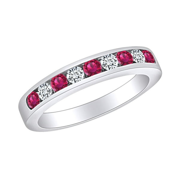 Simulated Ruby Eternity Wedding Band Ring Platinum Over